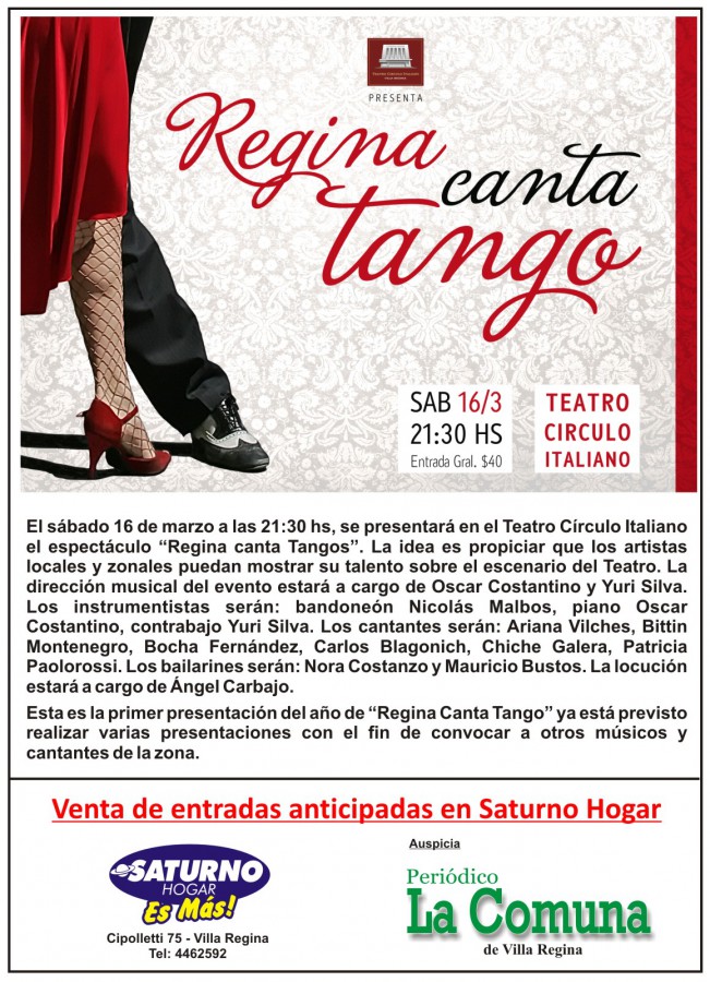 Regina canta Tango - Sabado 16 de Marzo - LC